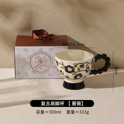Elegant French High-Stem Ceramic Mug - Luxe Minimalist Coffee & Breakfast Cup for Women