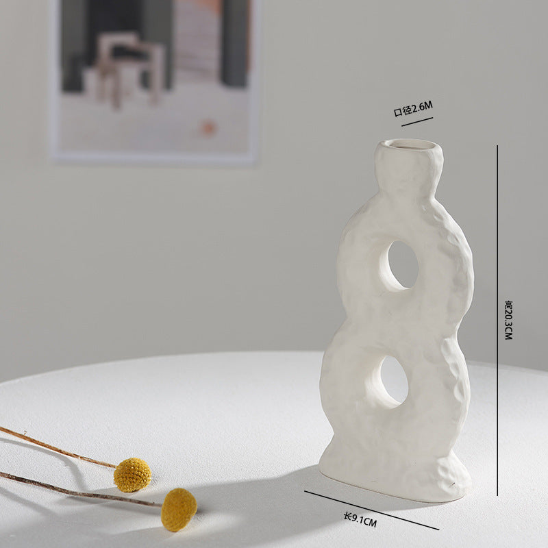 Scandinavian White Ceramic Vase – Minimalist Decorative Flower Vase for Dried Flowers & Hydroponic Plants, Perfect for Living Room, Cafe, Studio & Guesthouse