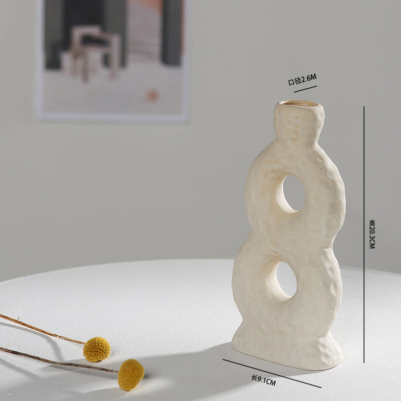 Scandinavian White Ceramic Vase – Minimalist Decorative Flower Vase for Dried Flowers & Hydroponic Plants, Perfect for Living Room, Cafe, Studio & Guesthouse