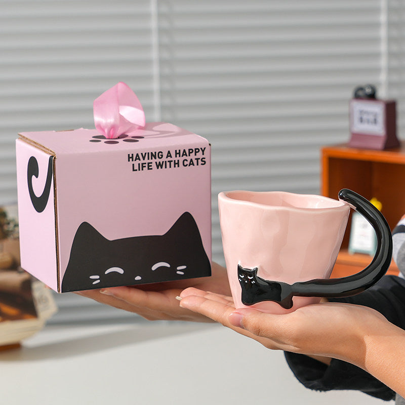 Cat Design Ceramic Mug - High-End Coffee & Breakfast Cup for Home