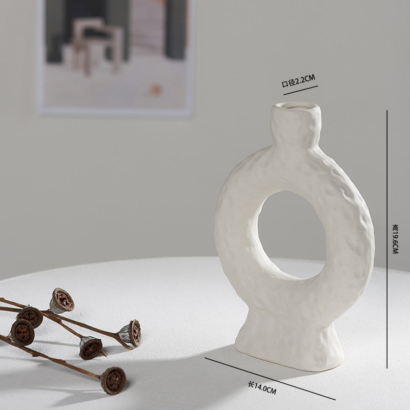 Scandinavian White Ceramic Vase – Minimalist Decorative Flower Vase for Dried Flowers & Hydroponic Plants, Perfect for Living Room, Cafe, Studio & Guesthouse