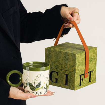 Lily of the Valley Flowering Mug - Coffee Cup with Lid, Breakfast Cereal Cup