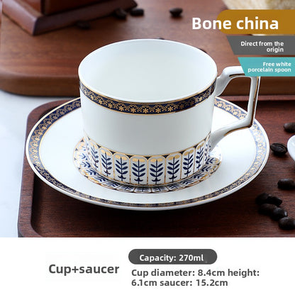 Luxury Bone China Coffee Cup and Saucer Set, Exquisite English Afternoon Tea Set, Ceramic Tea Set with Spoon