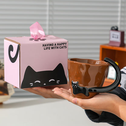 Cat Design Ceramic Mug - High-End Coffee & Breakfast Cup for Home