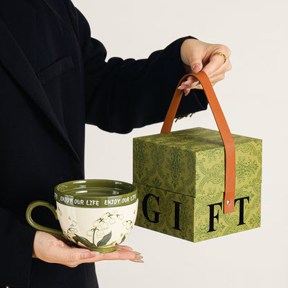 Lily of the Valley Flowering Mug - Coffee Cup with Lid, Breakfast Cereal Cup
