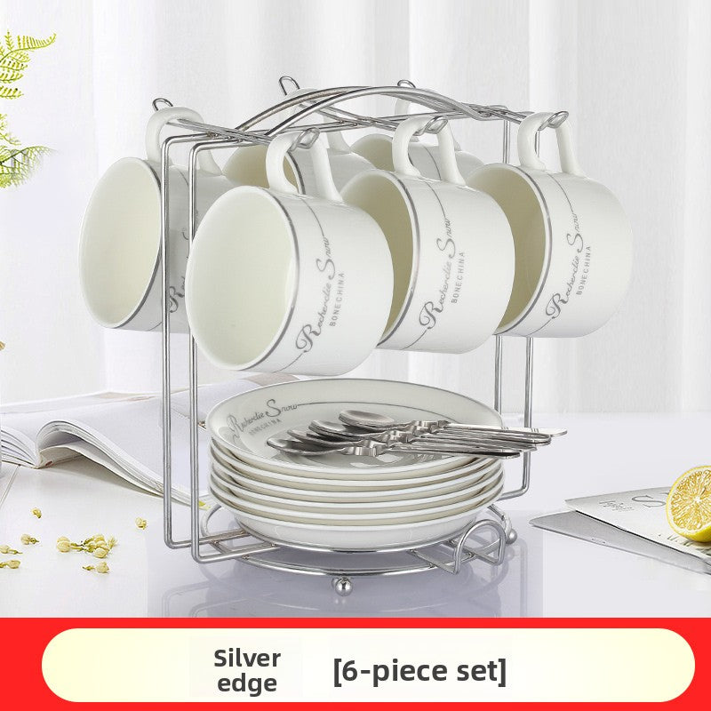 European Style Ceramic Coffee Cup Set - Minimalist 6-Piece Luxury Home Tea & Coffee Mug with Saucer and Spoon