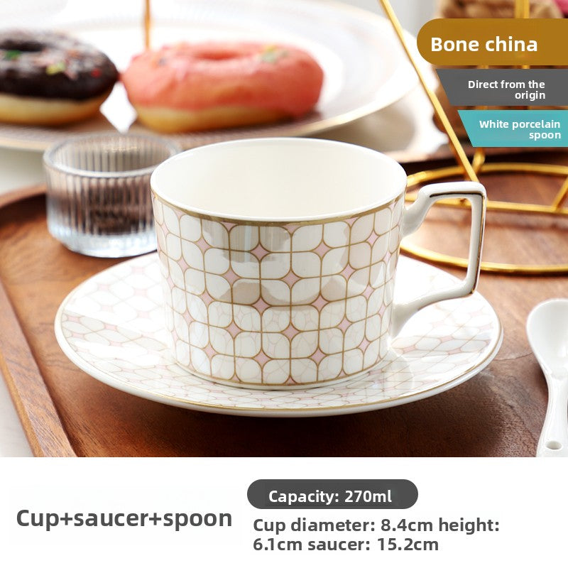 Luxury Bone China Coffee Cup and Saucer Set, Exquisite English Afternoon Tea Set, Ceramic Tea Set with Spoon