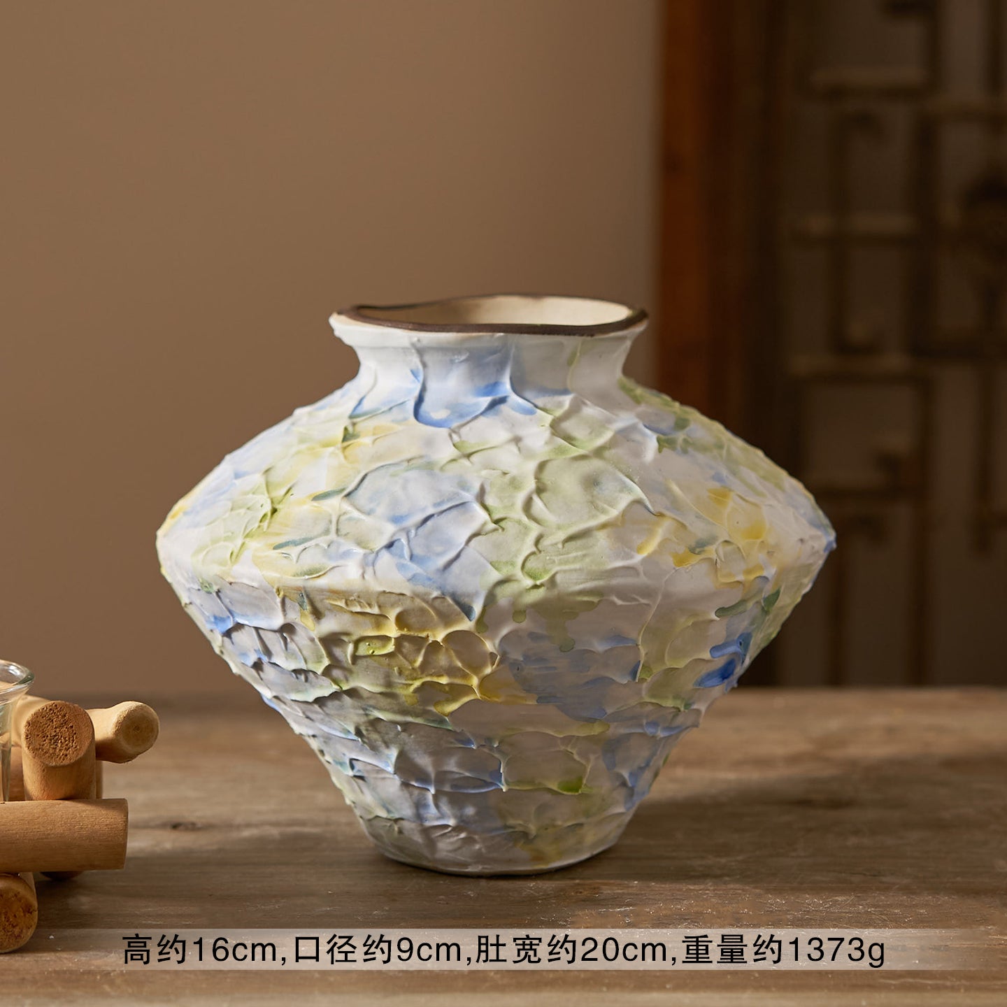 French Style Cream Ceramic Vase - Elegant Relief Decorative Vase for Living Room, Table & Office (For Hydroponics, Fresh Flowers & Dried Flowers)