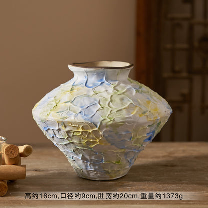 French Style Cream Ceramic Vase - Elegant Relief Decorative Vase for Living Room, Table & Office (For Hydroponics, Fresh Flowers & Dried Flowers)