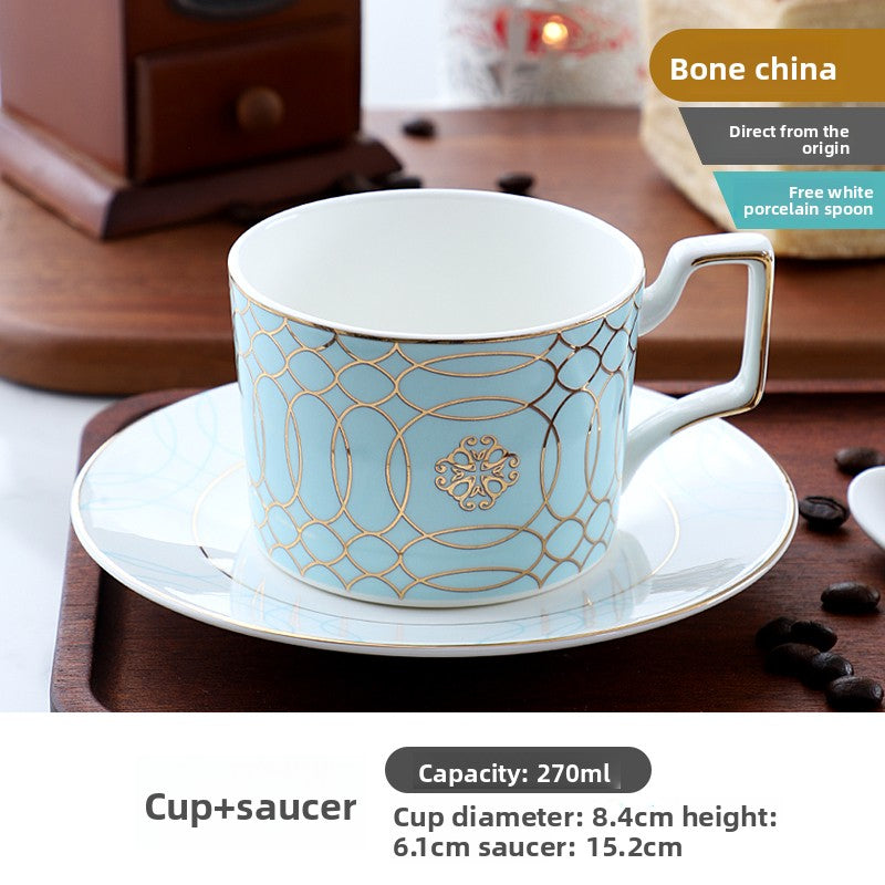 Luxury Bone China Coffee Cup and Saucer Set, Exquisite English Afternoon Tea Set, Ceramic Tea Set with Spoon