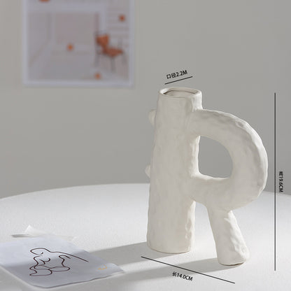 Scandinavian White Ceramic Vase – Minimalist Decorative Flower Vase for Dried Flowers & Hydroponic Plants, Perfect for Living Room, Cafe, Studio & Guesthouse