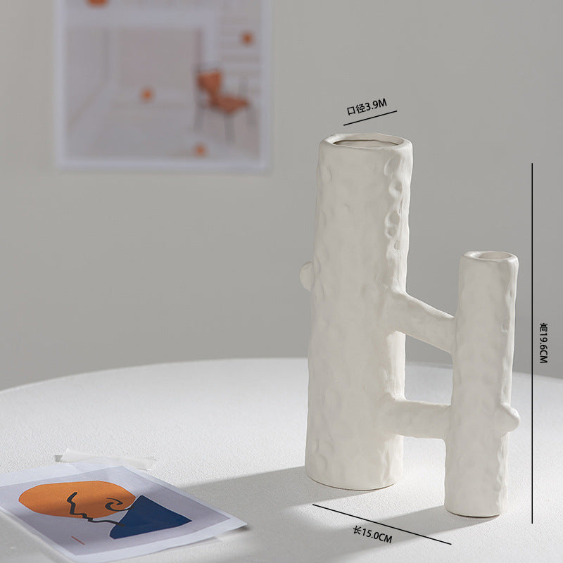 Scandinavian White Ceramic Vase – Minimalist Decorative Flower Vase for Dried Flowers & Hydroponic Plants, Perfect for Living Room, Cafe, Studio & Guesthouse