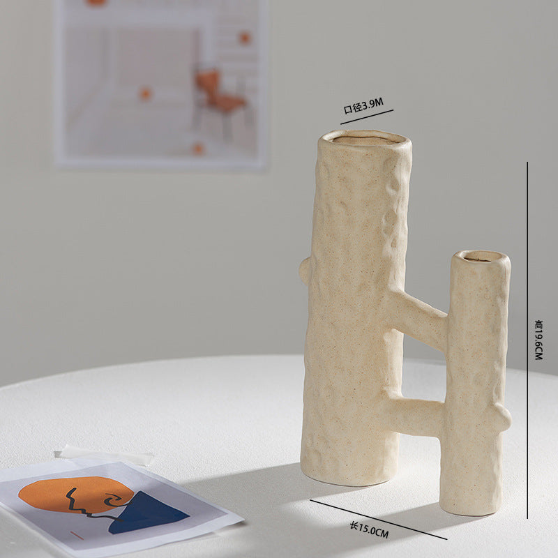 Scandinavian White Ceramic Vase – Minimalist Decorative Flower Vase for Dried Flowers & Hydroponic Plants, Perfect for Living Room, Cafe, Studio & Guesthouse