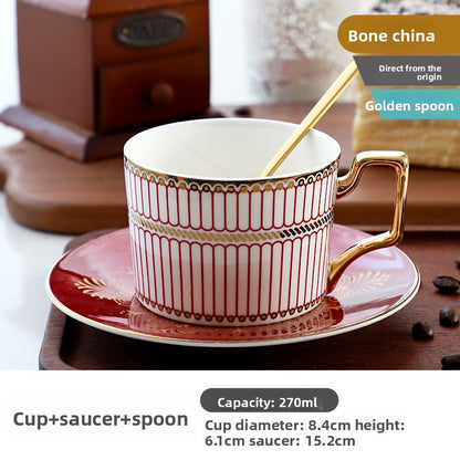 Luxury Bone China Coffee Cup and Saucer Set, Exquisite English Afternoon Tea Set, Ceramic Tea Set with Gloden Spoon