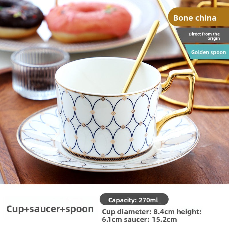 Luxury Bone China Coffee Cup and Saucer Set, Exquisite English Afternoon Tea Set, Ceramic Tea Set with Gloden Spoon