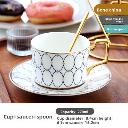 Luxury Bone China Coffee Cup and Saucer Set, Exquisite English Afternoon Tea Set, Ceramic Tea Set with Gloden Spoon