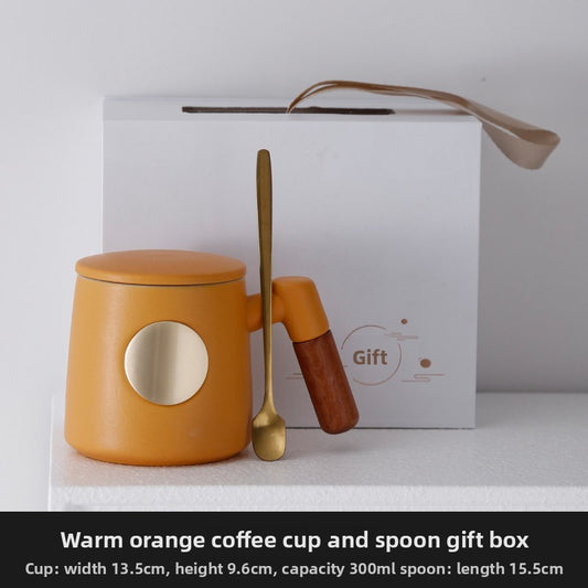 Custom Logo Mugs, Personalized Coffee Cups, Wooden Handle Mugs with Nameplate, Corporate Souvenirs, High Table Cups