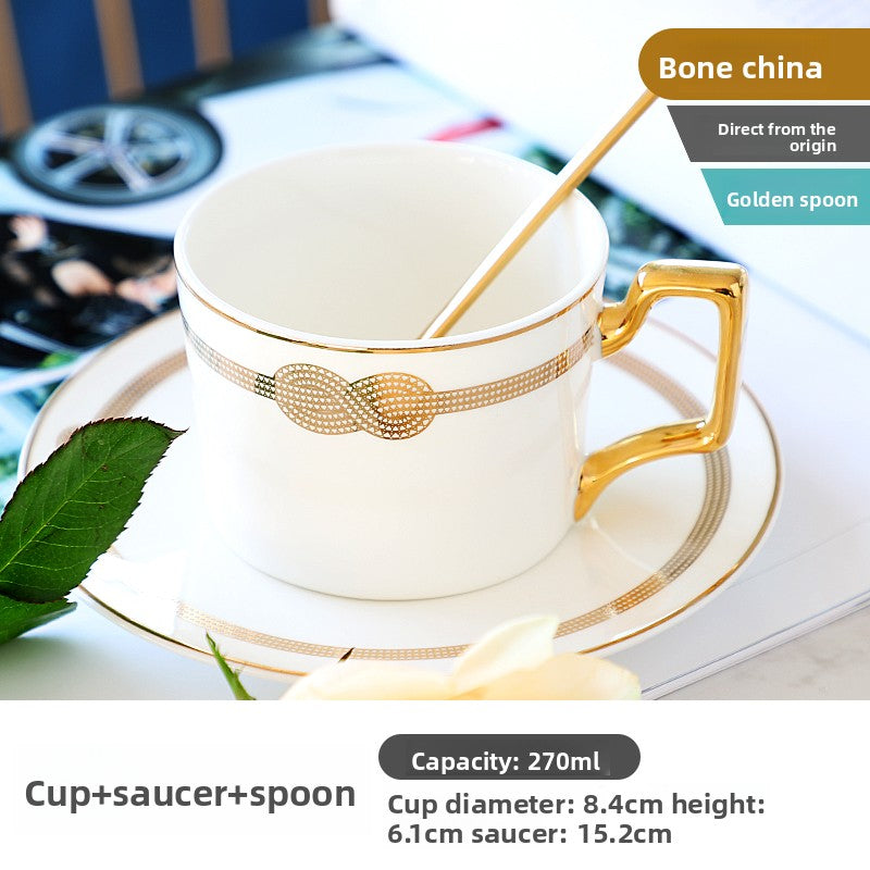 Luxury Bone China Coffee Cup and Saucer Set, Exquisite English Afternoon Tea Set, Ceramic Tea Set with Gloden Spoon