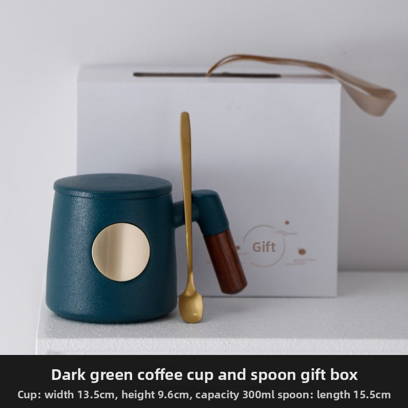 Custom Logo Mugs, Personalized Coffee Cups, Wooden Handle Mugs with Nameplate, Corporate Souvenirs, High Table Cups