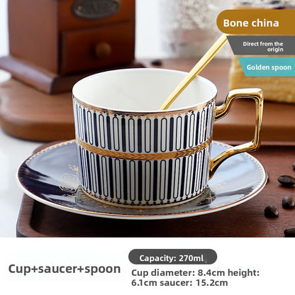 Luxury Bone China Coffee Cup and Saucer Set, Exquisite English Afternoon Tea Set, Ceramic Tea Set with Gloden Spoon