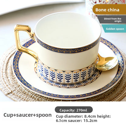 Luxury Bone China Coffee Cup and Saucer Set, Exquisite English Afternoon Tea Set, Ceramic Tea Set with Gloden Spoon