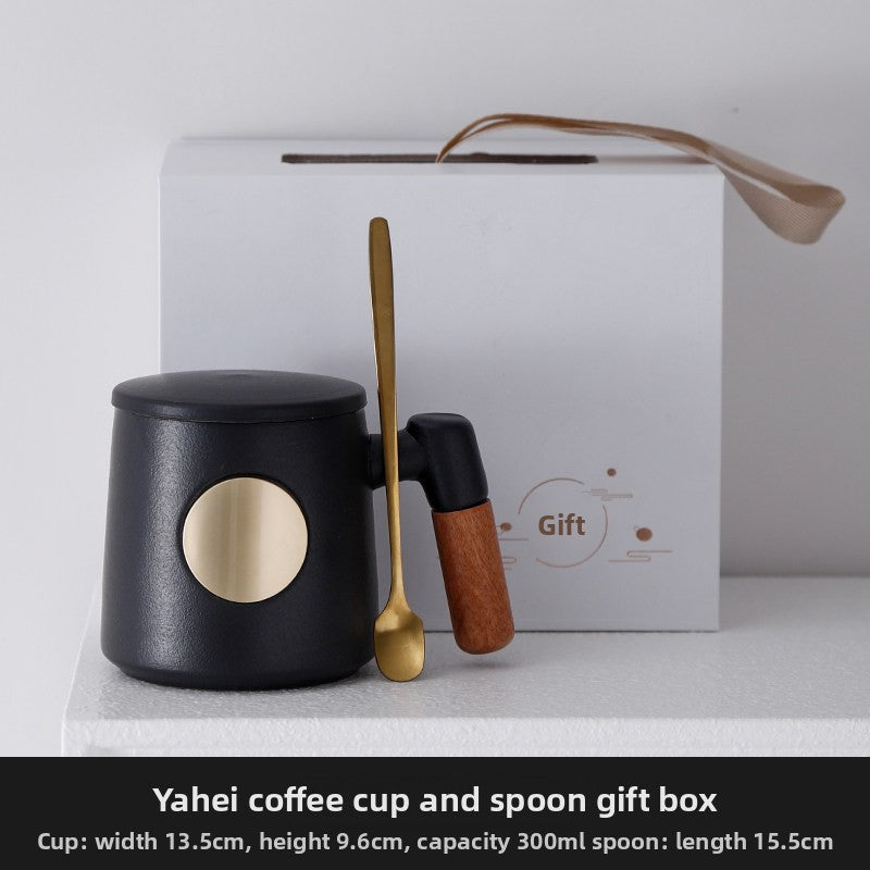 Custom Logo Mugs, Personalized Coffee Cups, Wooden Handle Mugs with Nameplate, Corporate Souvenirs, High Table Cups