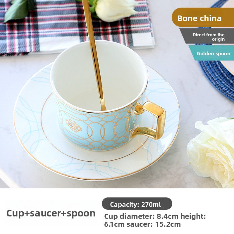 Luxury Bone China Coffee Cup and Saucer Set, Exquisite English Afternoon Tea Set, Ceramic Tea Set with Gloden Spoon