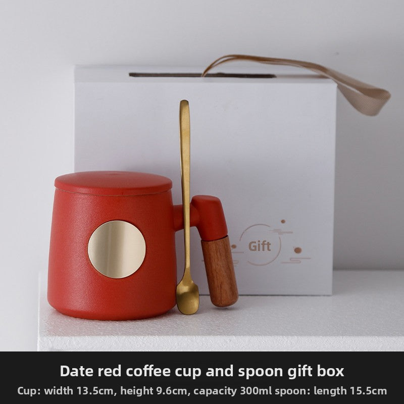 Custom Logo Mugs, Personalized Coffee Cups, Wooden Handle Mugs with Nameplate, Corporate Souvenirs, High Table Cups