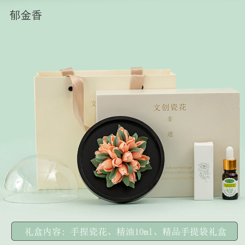Dehua Peony Ceramic Art Flower - Intangible Cultural Heritage Handmade Ornament (Ideal for Aromatherapy Diffuser, Souvenir, Birthday Gift for Women)