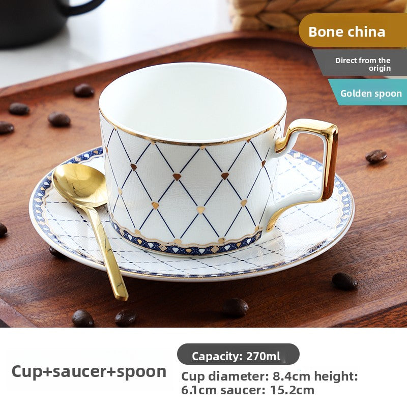 Luxury Bone China Coffee Cup and Saucer Set, Exquisite English Afternoon Tea Set, Ceramic Tea Set with Gloden Spoon
