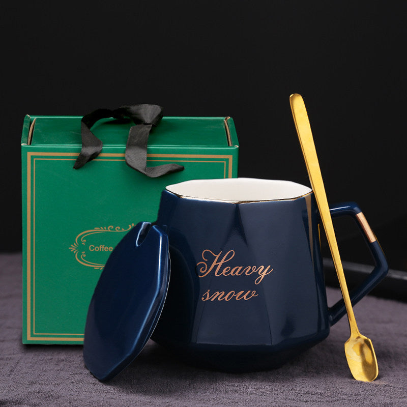 Premium Ceramic Mug with Lid and Spoon - Customizable Coffee Cup, Tea Cup, or Water Tumbler for Men and Women, Perfect for Couples, Personalized with Logo