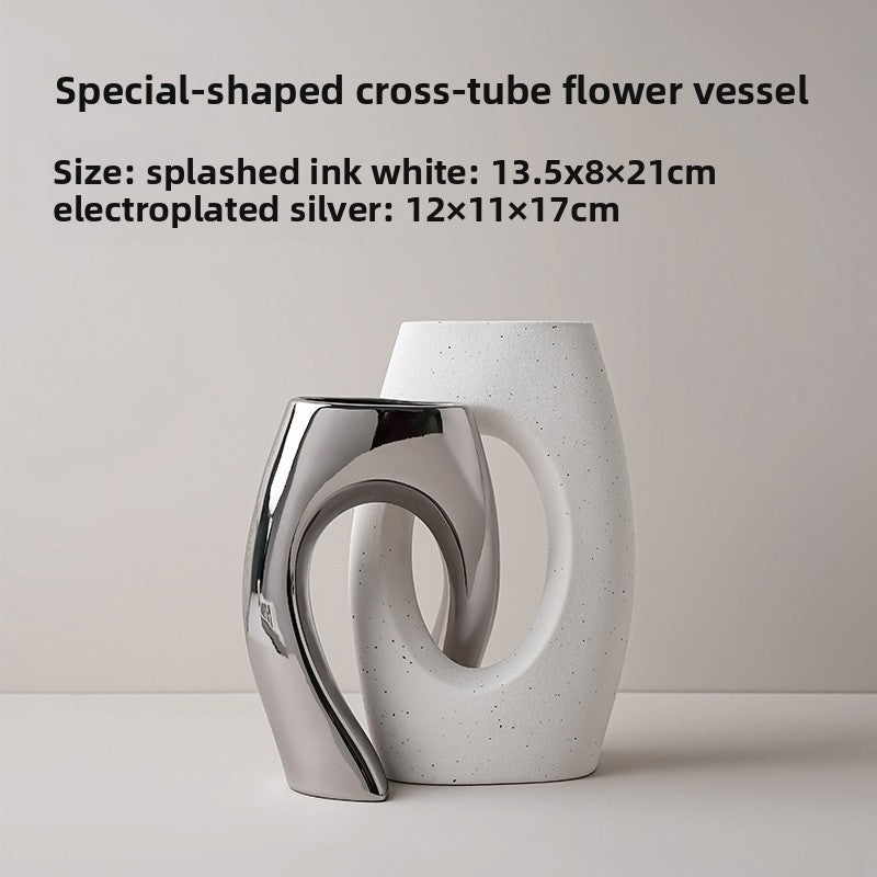 Unique Ceramic Irregular Vase | Sculptural Art Decor for Living Room, TV Stand, Bar Cart | Modern Home Accents for Tabletop Display