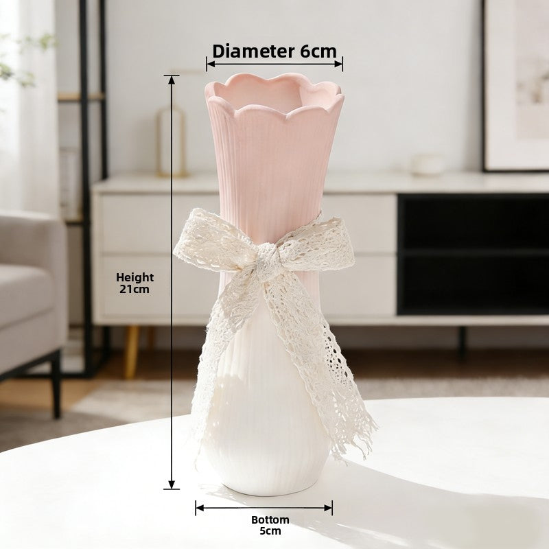 Creative Pink Gradient Ceramic Vase – Modern Decorative Flower Arrangement for Dried Flowers, Tabletop, Study Room & Living Room Decoration