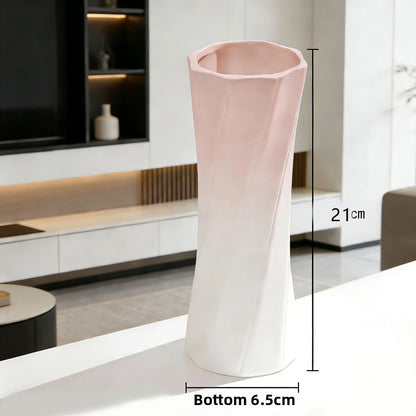 Creative Pink Gradient Ceramic Vase – Modern Decorative Flower Arrangement for Dried Flowers, Tabletop, Study Room & Living Room Decoration