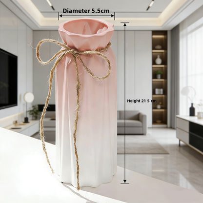 Creative Pink Gradient Ceramic Vase – Modern Decorative Flower Arrangement for Dried Flowers, Tabletop, Study Room & Living Room Decoration