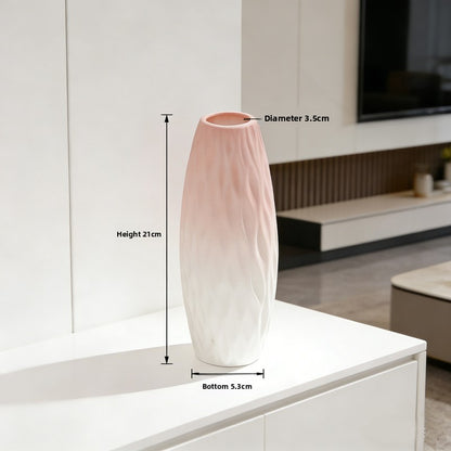 Creative Pink Gradient Ceramic Vase – Modern Decorative Flower Arrangement for Dried Flowers, Tabletop, Study Room & Living Room Decoration