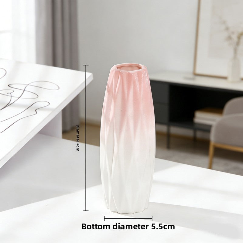 Creative Pink Gradient Ceramic Vase – Modern Decorative Flower Arrangement for Dried Flowers, Tabletop, Study Room & Living Room Decoration