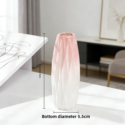 Creative Pink Gradient Ceramic Vase – Modern Decorative Flower Arrangement for Dried Flowers, Tabletop, Study Room & Living Room Decoration
