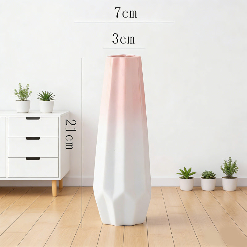 Creative Pink Gradient Ceramic Vase – Modern Decorative Flower Arrangement for Dried Flowers, Tabletop, Study Room & Living Room Decoration