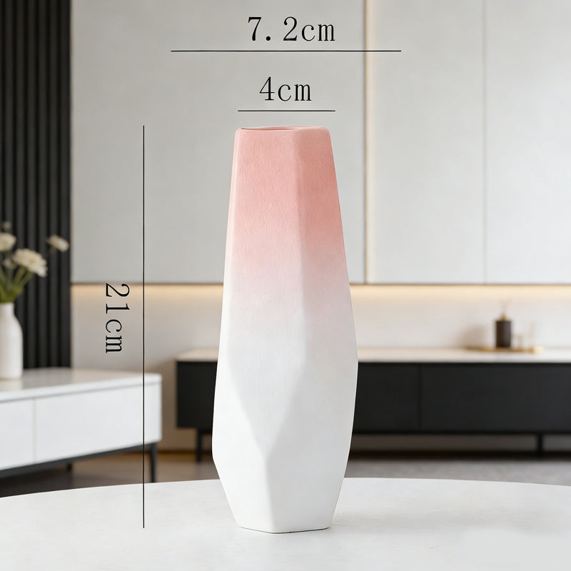 Creative Pink Gradient Ceramic Vase – Modern Decorative Flower Arrangement for Dried Flowers, Tabletop, Study Room & Living Room Decoration