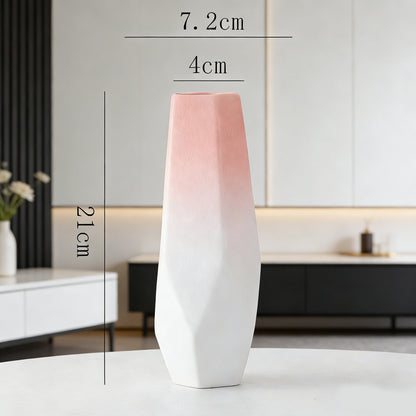 Creative Pink Gradient Ceramic Vase – Modern Decorative Flower Arrangement for Dried Flowers, Tabletop, Study Room & Living Room Decoration
