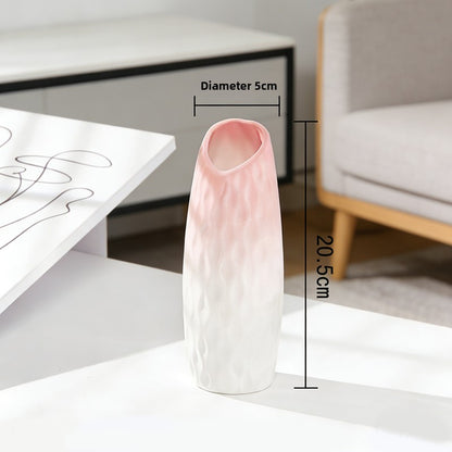Creative Pink Gradient Ceramic Vase – Modern Decorative Flower Arrangement for Dried Flowers, Tabletop, Study Room & Living Room Decoration