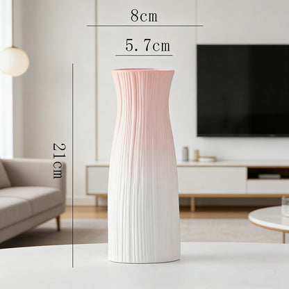 Creative Pink Gradient Ceramic Vase – Modern Decorative Flower Arrangement for Dried Flowers, Tabletop, Study Room & Living Room Decoration