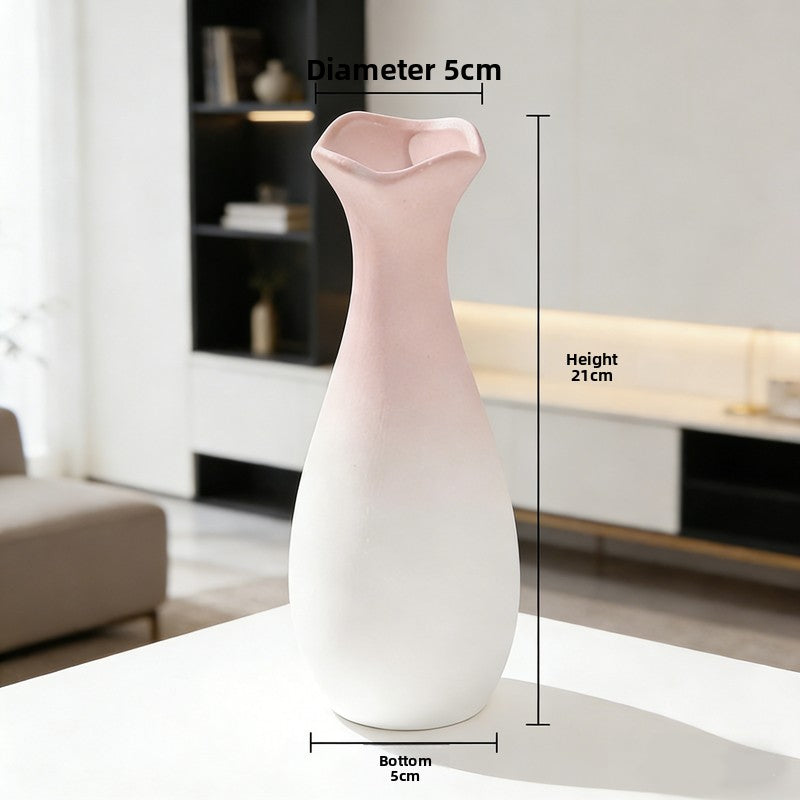 Creative Pink Gradient Ceramic Vase – Modern Decorative Flower Arrangement for Dried Flowers, Tabletop, Study Room & Living Room Decoration