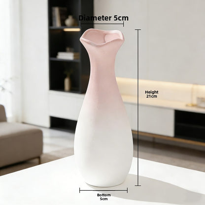 Creative Pink Gradient Ceramic Vase – Modern Decorative Flower Arrangement for Dried Flowers, Tabletop, Study Room & Living Room Decoration